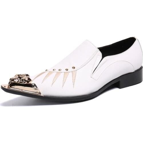 Summer Casual New Mens Classic Fashion Shoes Personality Cowhide Leather Rivets Low-heeled White Lazy Mens Shoes