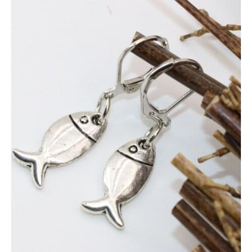 Unique design high quality charms fashion Tibet silver plated fishes shape 8*18mm drop dangle earrings jewelry B2671