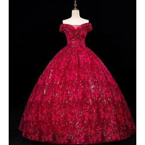 Vestidos 2020 Elegant Quinceanera Dresses Noble Off The Shoulder Ball Gown Luxury Lace Bead Party Prom Gown Vintage Slim Dress