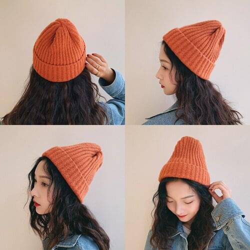 Women New Solid Knitted Warm Soft Trendy Hats Simple Korean Style Womens Wool Casual Caps Elegant Harajuku All-match kawaii Hats