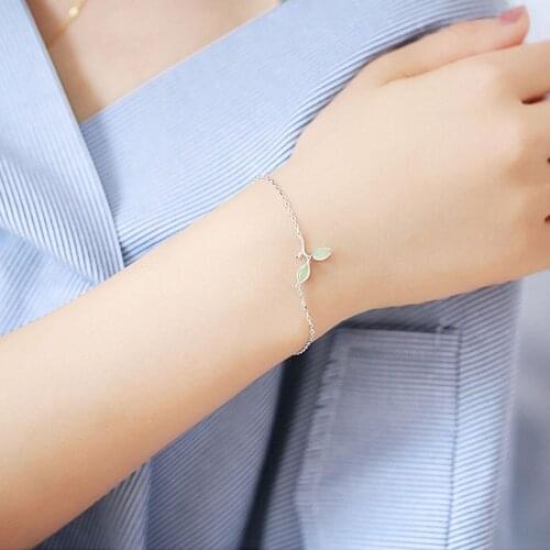 New fashion Charm 100% 925 sterling silver Bracelets & Bangles for Women Elegant leaf Bracelet Femme Jewelry Gift wholesale