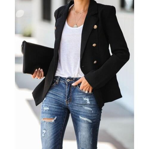 2021 Autumn Womens Blazer Coat Long Sleeve Double Breasted Notched Female Blazers New Elegant Fashion Office Ladies Outerwear