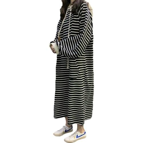 2021 New Spring Autumn Long Sleeve Hooded Dress Women Loose Temperament Mid-length Sweatshirts Dress 33b