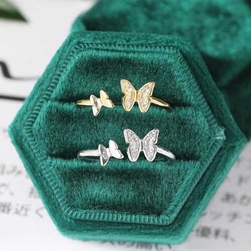ZHOUYANG Cute Butterfly Rings For Women Aesthetic Mini Zircon Gold Color Opening Finger Ring Accessories Kpop Girls Jewelry R394