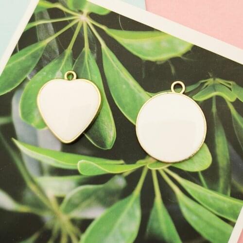 10PCS Alloy Enamel Charms Drop Oil Simple Pure White Round Heart Pendants Fit Earrings Bracelet DIY Jewelry Accessory YZ694