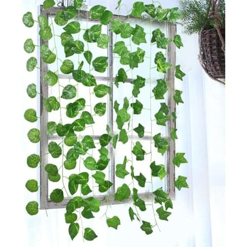 2Pcs 2.3M Artificial Lvy Leaf Garland Green Plant Vine Fake Foliage Flower Creeper Decoration Home DIY Wall Hanging Flower Decor