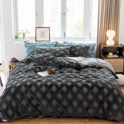 2020 bed 4pcs Baby cashmere Bedding Set Duvet Cover Sheet Pillowcase King Queen Size dark gray Bed Linen