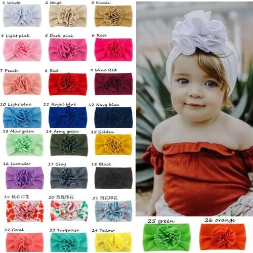 26Pcs/Lot Newest Bullet Fabric Headbands With Large Ruffle Flower Newbron Photography Props Cute Hair Accessories