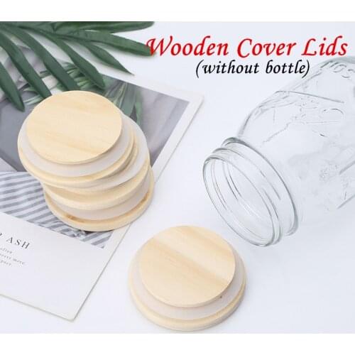 4Pcs Pine Wooden Cover Lids with Silicone Seal Ring for Coffee Mug Jar Glass Drink Cup Reusable Natural Wooden Lids Glass Cup
