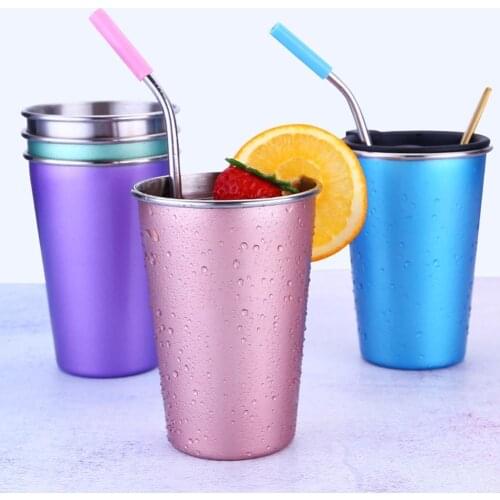 500ml Stainless Steel Coffee Mug Beer Tea Milk Travel Hand Large Cup Straw Lid Kitchen Accessories Drinkware Tools For Student