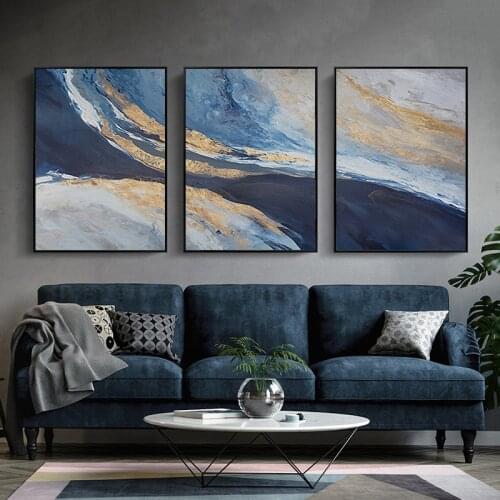 Abstract Luxury Poster Canvas Painting Watercolors Picture Home Decor Wall Art Minimalist Nordic Blue Gold Print for Living Room