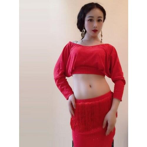 Belly Dance Costume Set Women Belly Dance Sequins top tassel Skirts Professional Outfit 2pcs costume with sequins dance dress