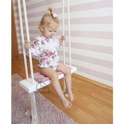 INS Childrens Swing Chair Baby Entertainment Swing Solid Wood Board Sponge Pad Cotton Rope Swing Baby Props for Photography Kid