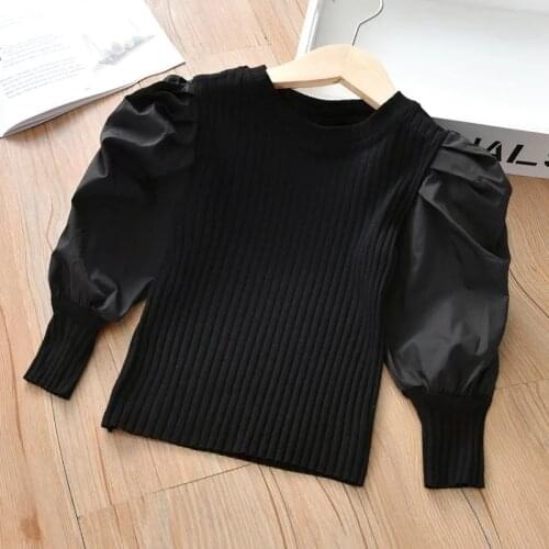 Girls Puff Sleeve T-shirt Spring 2021 New Childrens Fashion Long Sleeve T-shirt Baby Wearing Knitwear Kids Bottoming Shirt
