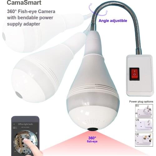 Wifi Indoor Fisheye Camera 1080P with E27 Bulb Bendable Holder EU US UK Plug Easy Install for Home Security Monitor 360 View