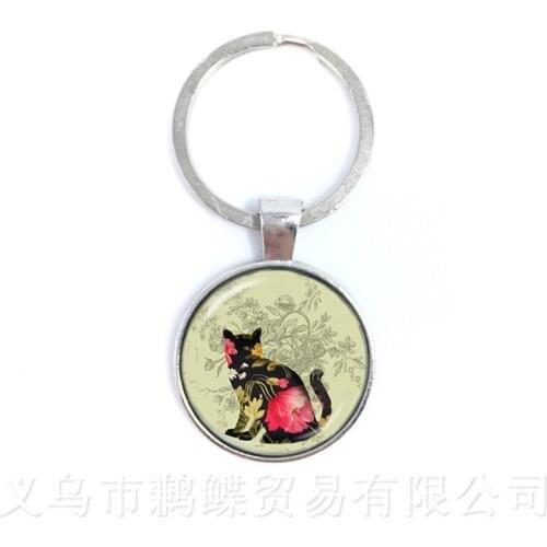 Cat Patterned Round Glass Domed Keychains Animal Pattern Series Pendant Cat Lover Creative Gift Handmade Fashion Keyring