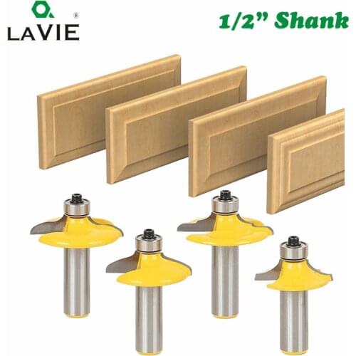LAVIE 4pcs 12mm 1/2" Shank Drawer Face Mill Round Over and Beading Edging Router Bit Set C3 Carbide Tipped Woodworking MC03059