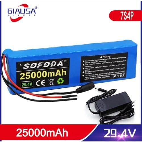 7S4P 24V 25Ah electric bicycle motor ebike scooter li-ion battery pack 29.4v 18650 rechargeable batteries BMS + charger