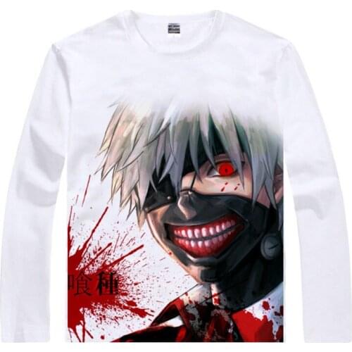 Ken Kaneki T-Shirt Ken Kaneki Shirt mens Long sleeves t-shirts anime printers cute t-shirts anime show cosplay white t-shirt a