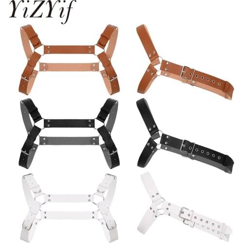Punk Gothic Male PU Leather Chest Harness Men Adjustable Sexual Shoulder Body Cage Harness Belts Rave Gay Clothing for Adult Sex