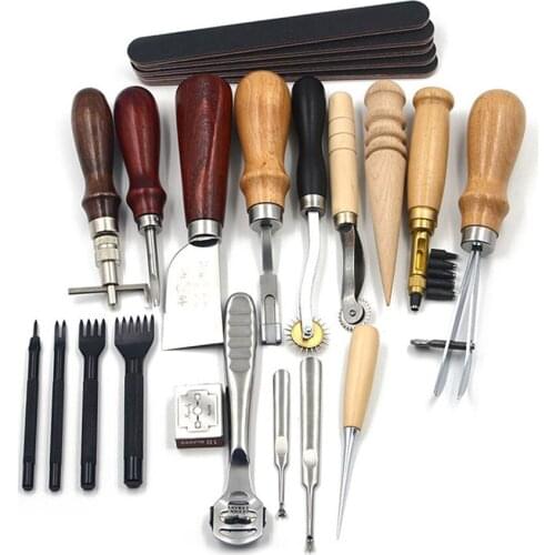 Sewing Craft Leather Tools Set 18 Pcs Leather Craft DIY Tool for Hand Sewing Stitching Stamping Set and Saddle Making