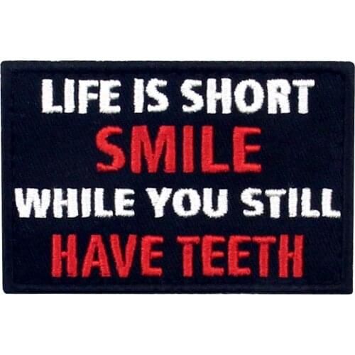 Embird Embroidered Patches Military Army Life Is Short Smile Have Teech Tactical Ceo-Ffriendly 3D Applique Hook And Loop