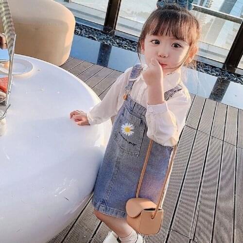2021 New Girls Spring And Autumn Suspender Skirt Western Style Korean Childrens Dress Middle And Small Children Casual Denim