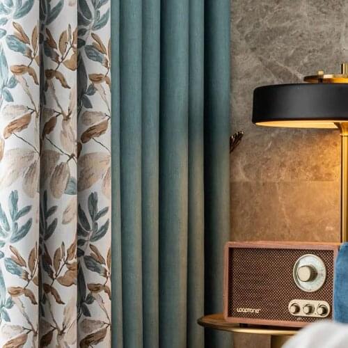 American Pastoral Solid Color Light Luxury Stitching Sunshade Linen Jacquard Curtain Fabric curtains for bedroom living room
