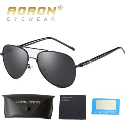 AORON Men Polarized Sunglasses Classic Pilot Glasses Brand Goggoles UV400 Protection Metal Frame