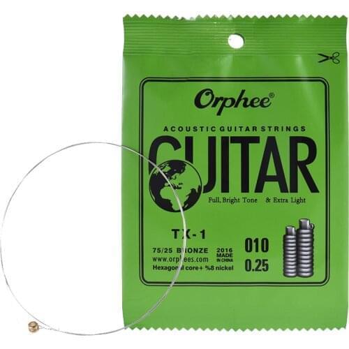 Orphee E Strings for Acoustic Guitar Light .010 TX-1 First String Single String Replacement High-carbon Steel Core 75/25