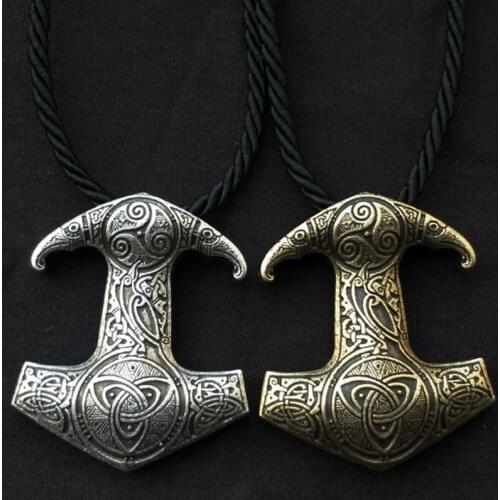 Antiquing Norse Vikings Amulet Odin Raven Hammer Of Thor Mjolnir PENDANT Necklaces Teen Wolf Symbol Trinity Irish Knot Jewelry