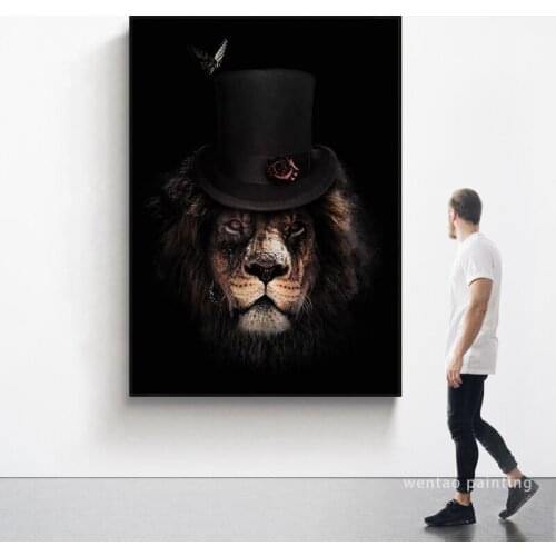 Poster Of A Lion Dressed In A Classic Dress Style With A Top Hat Canvas Painting Living Room Bedroom Decoration Painting
