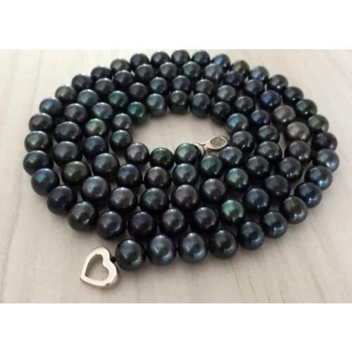 Stunning 10-11 mm tahitian round black green pearl necklace 36inch 50"