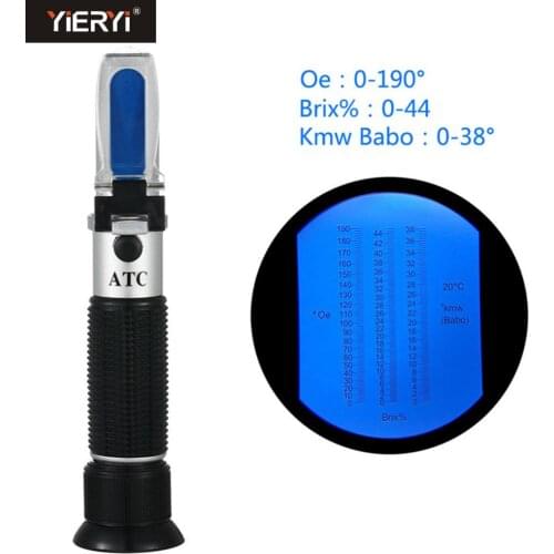 Yieryi 3 in 1 Brix Refractometer , 0 to 44% Brix 0 to 190 Oe Oechsle 0 to 38 KMW Refractometer Wine Beer Juice Measuring Tool
