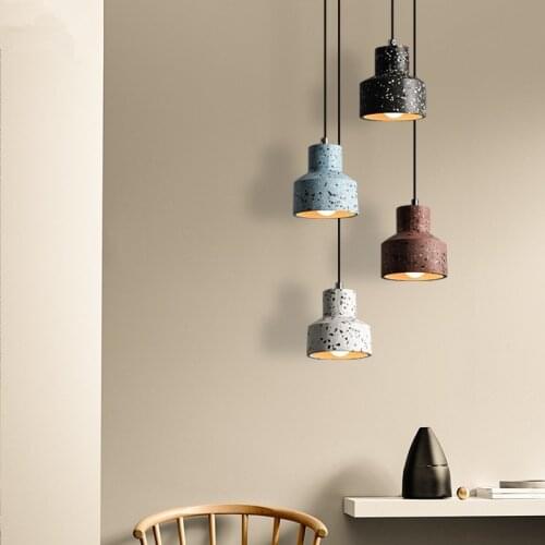 Nordic Terrazzo Cement Concrete Drop Pendant Lights Modern Led Restaurant Bar Living Room Bedroom Kitchen Industrial Lamp Design