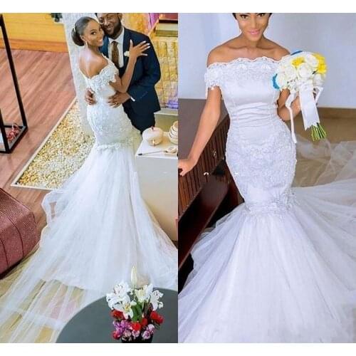 Off Shoulder Wedding Dresses Beads Lace Appliques Mermaid Beach Bridal Gowns South African Tulle Long Wedding Gown Custommade