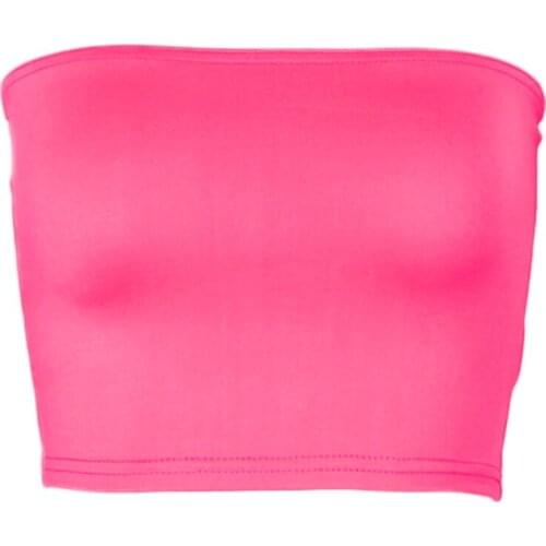 Women Sexy Strapless Cropped Tube Top Summer Neon Solid Color Off Shoulder Bralette Basic Wrapped Chest Bandeau Bustier Clubwear
