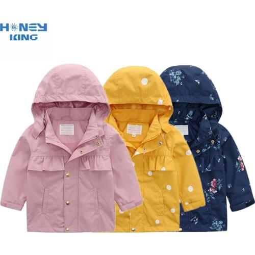 HONEYKING Girls Windbreaker Coat Spring Autumn Baby Kids Flower Hooded Outwear Coats Boys Jacket Clothing For Child Clothes