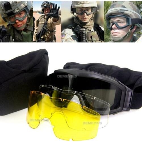 3 Lens Military Goggles Windproof Hunting Hiking Sports Eyewear Army Airsoft Shooting Paintball Eye Protection Tactical Glasses