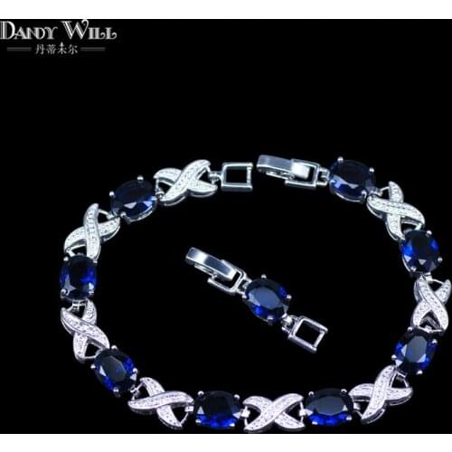 Fashion Summer Style Blue Stone Tennis Bracelet For Women Silver Color Big Cubic Zirconia Bracelets