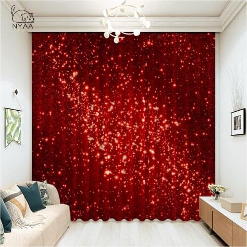 Golden Glitter On Shiny Red Curtain Living Room Furniture Child Curtains Decoration Bedroom Princess Curtains Micro Shading