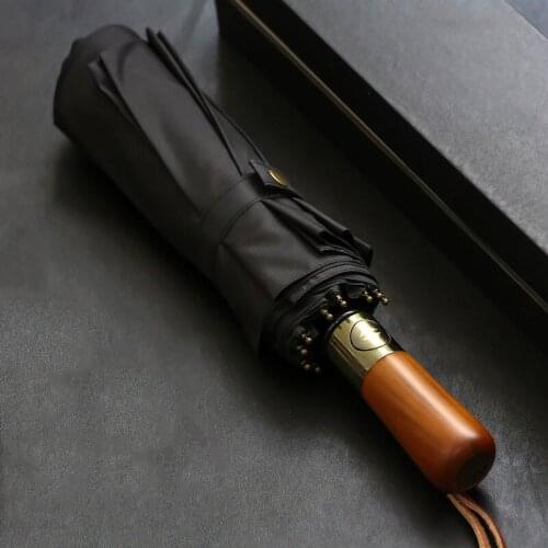 High Quality Big Umbrella Men Business Style115cm Automatic Umbrella Rain Double Layer 10K Windproof Large Golf Umbrellas Wooden