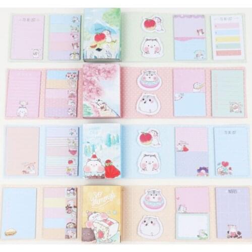 10packs /lot Cartoon Peach Hamster 6 Folding Memo Pad Diary Sticker Lovely Notes Bookmark School Office Supplies