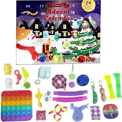 24 Pack Christmas Countdown Calendar Toys Box Push Antistress Fidget Toys Advent Calendar Sensory Gift for Xmas Holiday Party