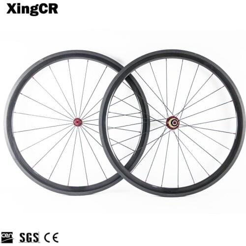 3K Glossy Road Carbon Wheels Carbon Wheelset 700c 23mm Width 50mm Depth EMS with Bitex R13 Red Hubs 20/24 Holes