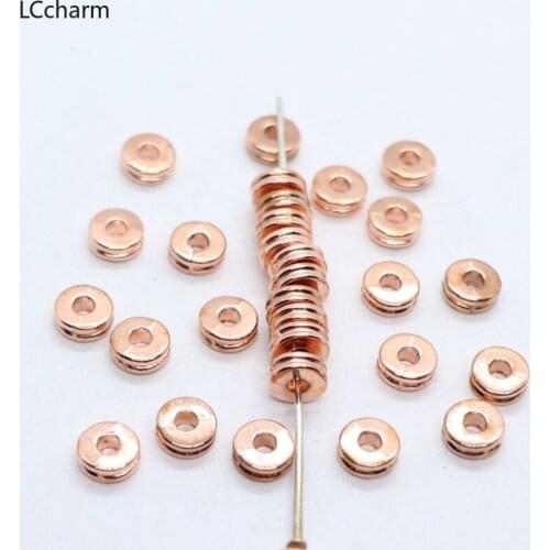 60pcs Alloy Rose Gold Smooth Round Shape Charm Loose Spacer Beads 6.5x2mm DIY Beading Jewelry Findings