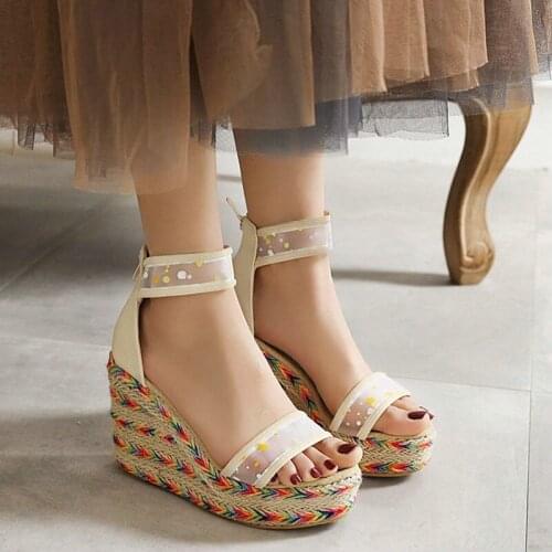 AGODOR Women Wedges Sandals Platform Open Toe Sandals High Heel All Sandals Women Zipper Summer Shoes Size 33-43