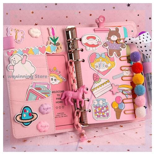 Korean Kawaii Flower Notebook Creative Girl Hand Book Ins Simple Style Literary Diary Notebook Magnetic Buckle Notepad Suit Ins