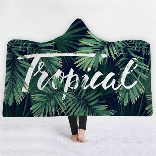 Tropical Plants Flamingo Printed Kid Hooded Blanket for Adults Warm Wearable Fleece Woman Soft Throw Blanket Microfiber Sofa