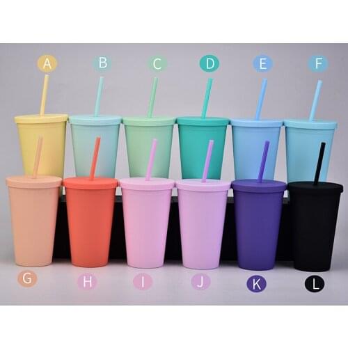 24oz double-layer plastic straw cup frosted beer glass rubber paint water cup solid color frosted water bottle